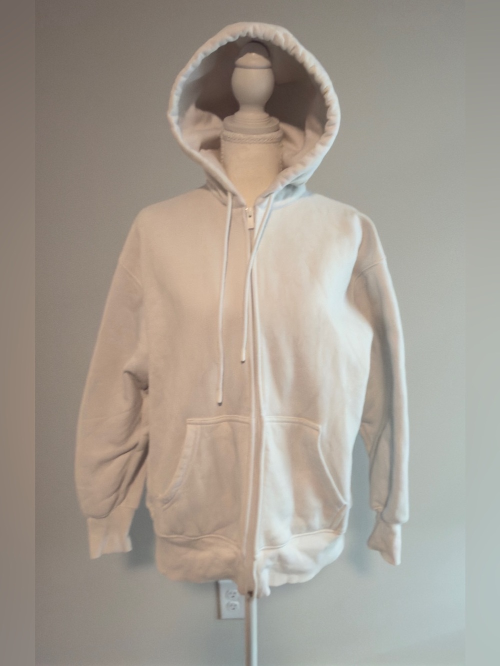 ARITZIA White Boyfriend Fit Zip-Up Hooded Sweatshirt Sweatfleece - Size XS